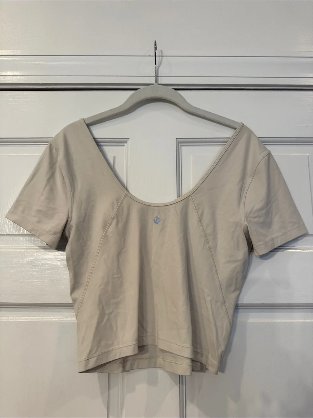 lululemon athletica Cream V‑Neck Short Sleeve Crop Top